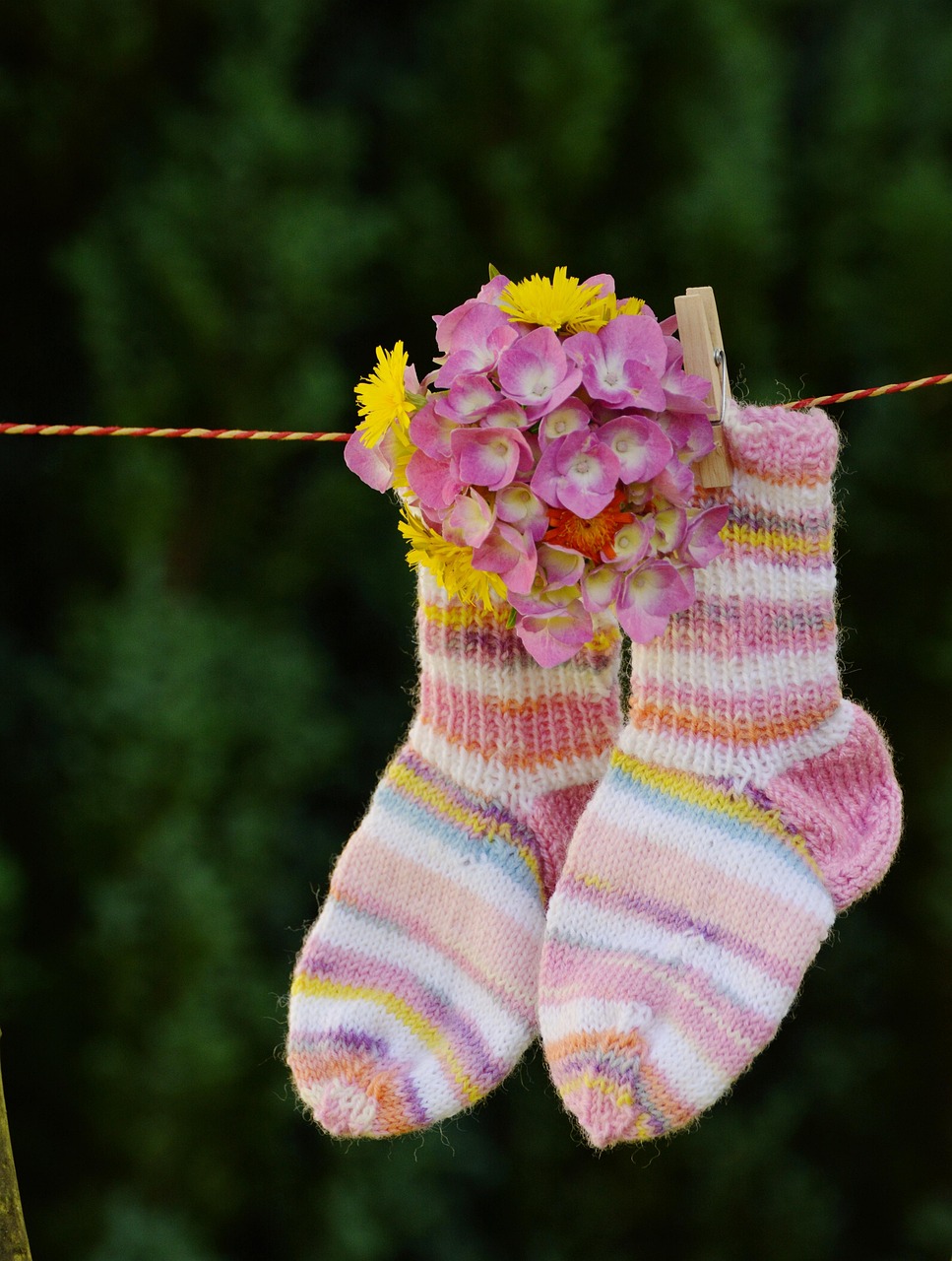 socks, childrens socks, knitted, congratulation, infant, birth, gift, wool, handwork, birth announcement, small child, hung up, clothes line, cling, socks, socks, socks, socks, socks